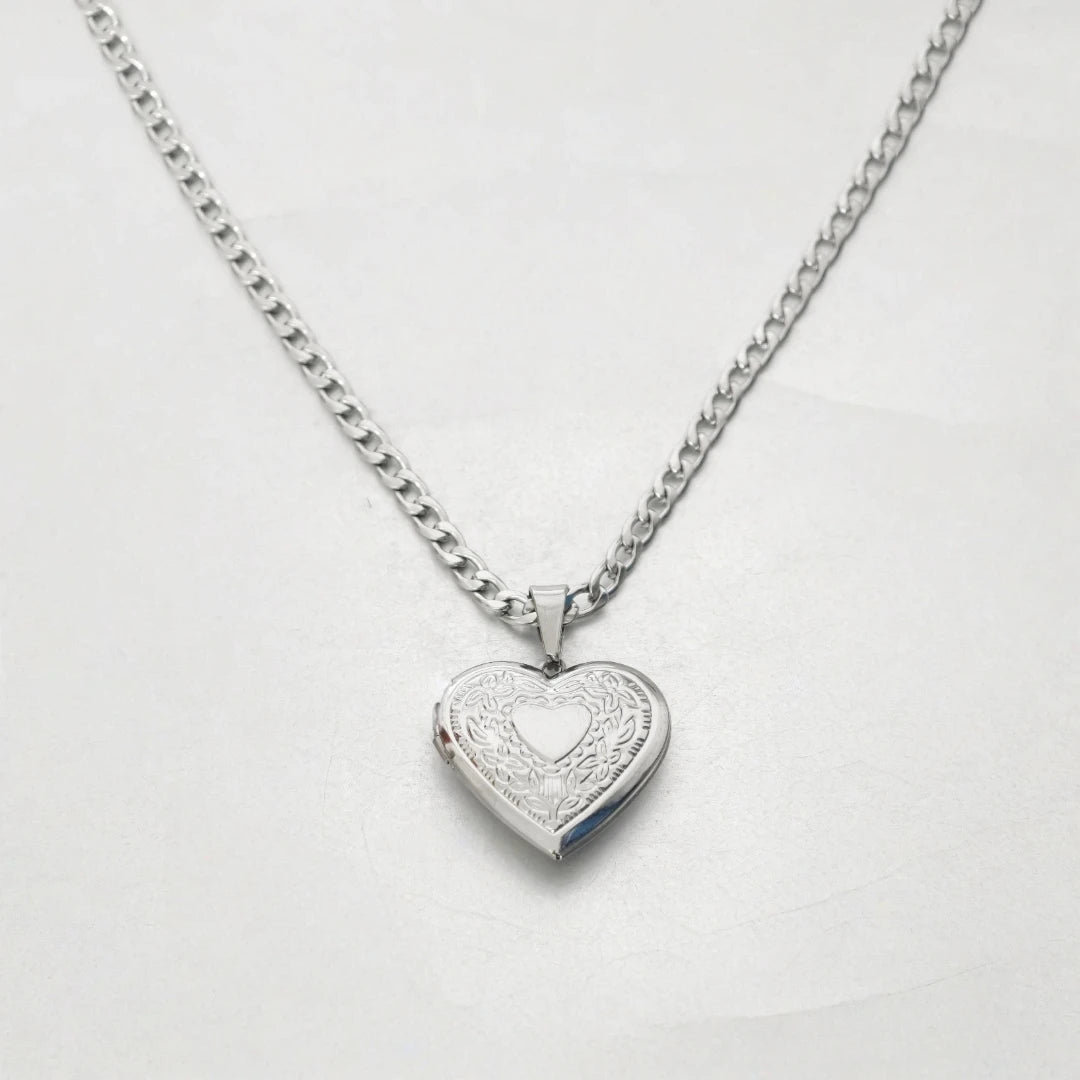 Romantic Heart Locket Pendant Openable Female Silver Color Stainless Steel Photo Frame Charm Necklace for Women Men Jewelry Gift