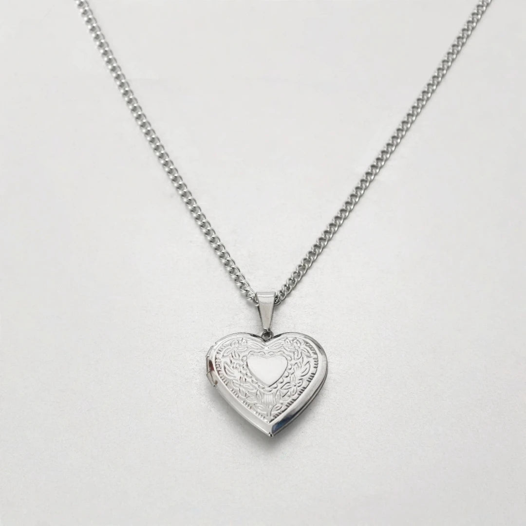 Romantic Heart Locket Pendant Openable Female Silver Color Stainless Steel Photo Frame Charm Necklace for Women Men Jewelry Gift