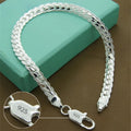 925 Sterling Silver Bracelet 6mm 18/20cm Flat Side Chain Lobster Clasp Bracelet For Woman Man Party Wedding Jewelry Holiday Gift